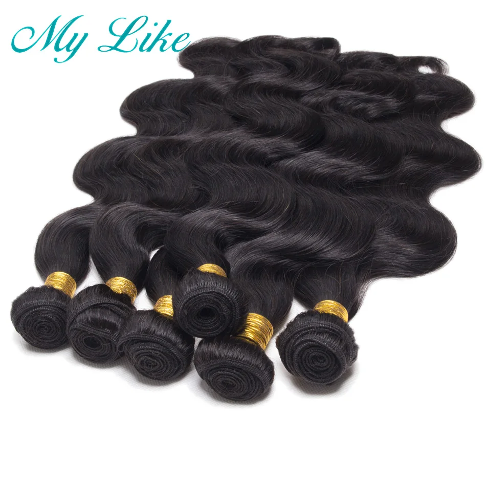 My Like Body Wave пучки с закрытием перуанские волос 4x4 100% человеческие волосы 3 шт не
