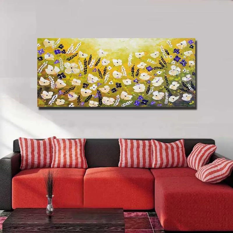 Large Canvas Wall Art California Yellow Poppies Oil Painting Modern Abstract Impasto Textured Colorful Decoration | Дом и сад
