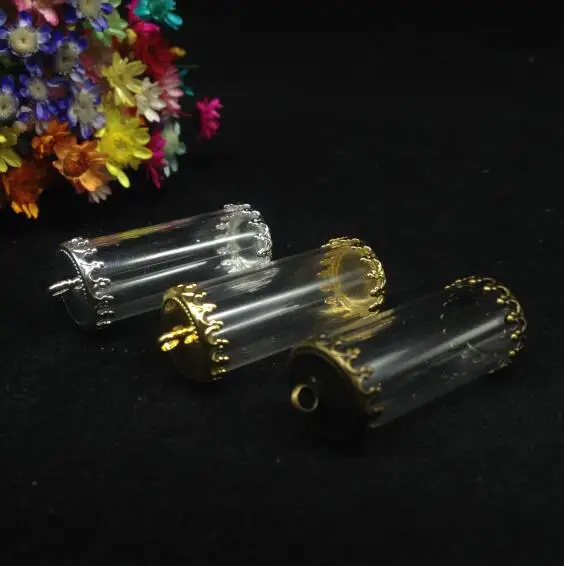 

50pcs 28*12mm open tube glass globe with button base set glass wishing bottle bracelet glass vial pendant vase fashion necklace