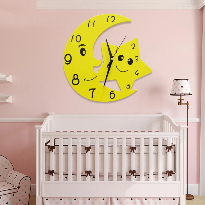 Настенные часы с изображением луны и звезд высокая плотность бесшумные