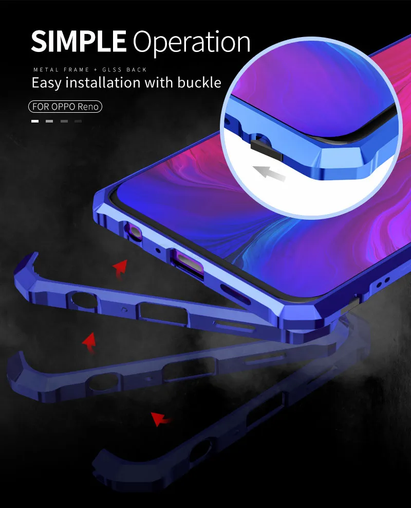 Роскошный Алюминиевый металлический бампер, защитный чехол для OPPO Reno 10x Zoom, чехол, противоударный, прозрачный, стеклянный, задняя крышка, OPPO Reno 10X Zoom coque