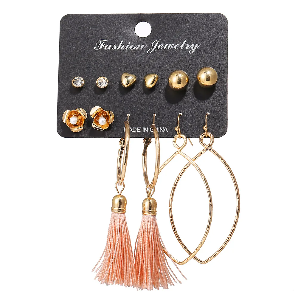 European and American new earrings love flowers circle fringes set 6 pairs of for women | Украшения и аксессуары