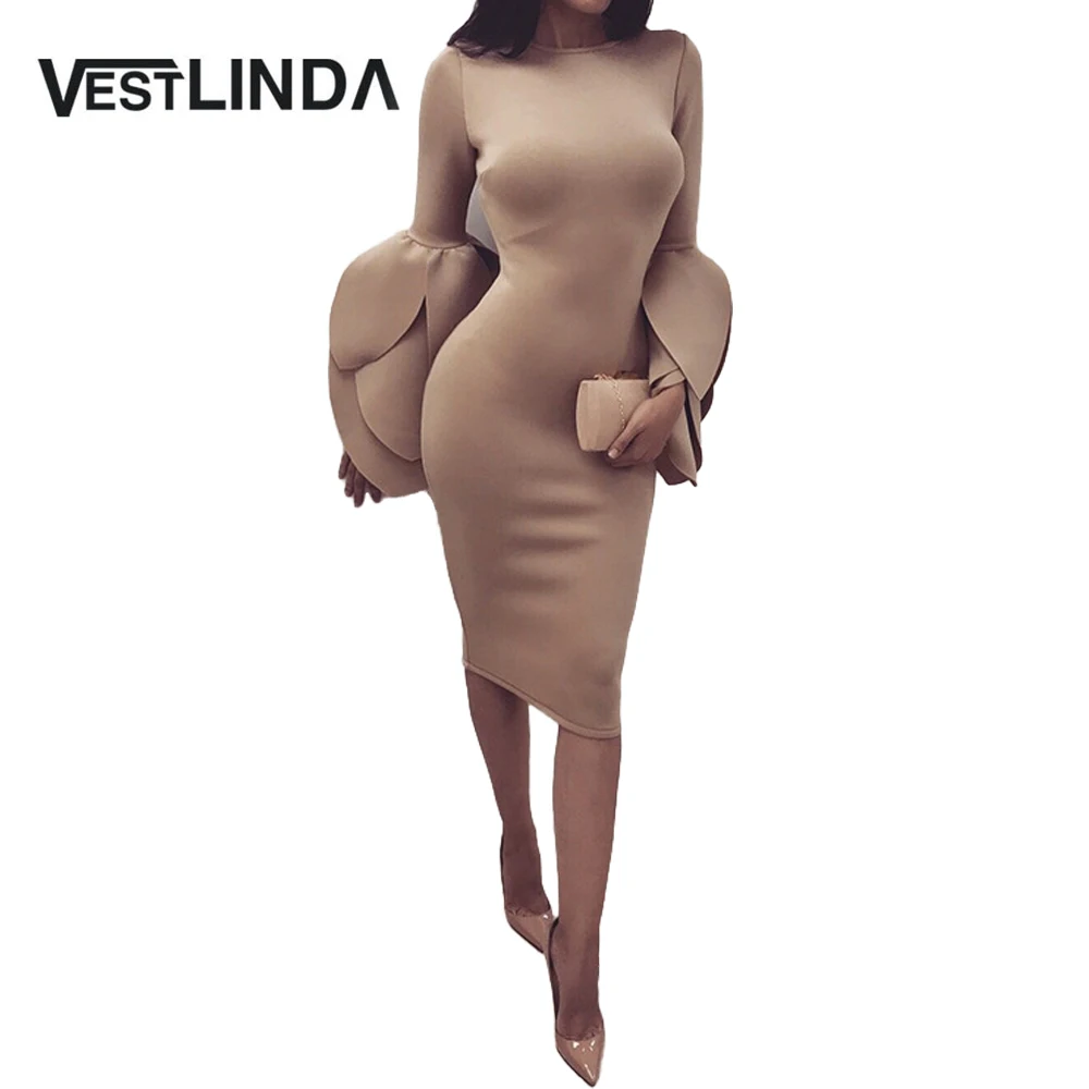 Женское офисное платье VESTLINDA повседневное облегающее с круглым вырезом и