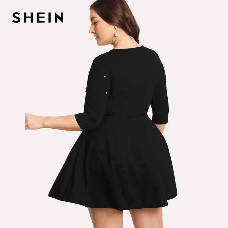 SHEIN Плюс РазмерОблегающее Платье-Клёш С Бусинами Женское Весеннее Элегантное Платье С Высокой Талией