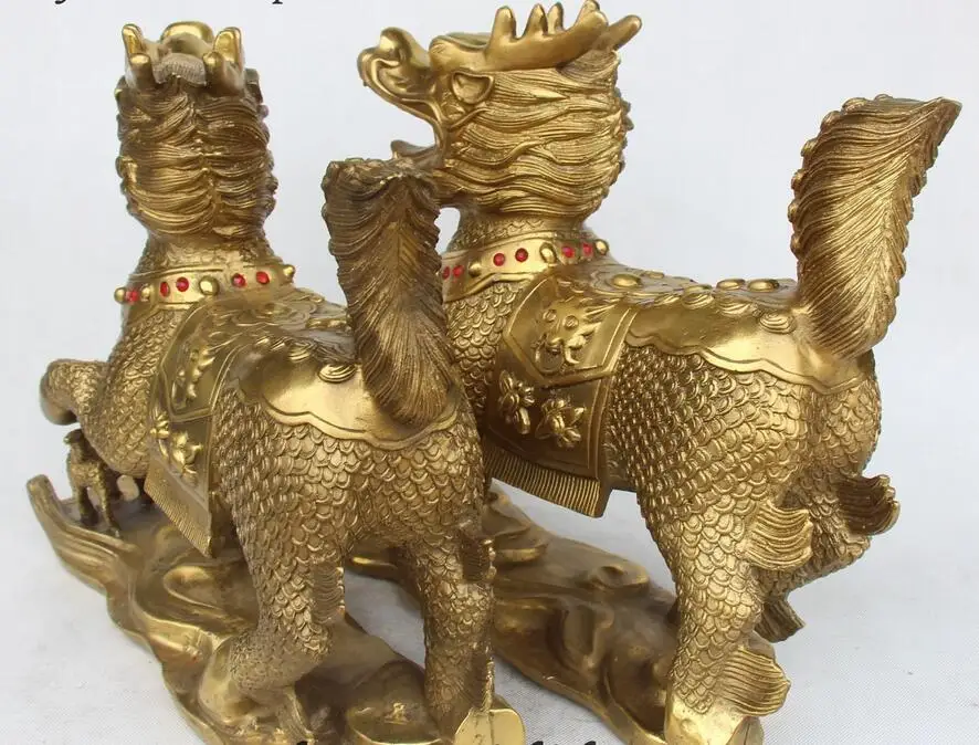 12 &quotКитайский Фэншуй Чистая Бронзовый фигурка с драконом цилинь платье в стиле