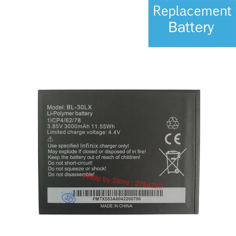 

3000mAh Replacement BL-30LX Battery For Infinix HOT 3 X553 X554 1ICP4/62/78 BL30LX BL 30LX Bateria Batterie Cell Phone Batteries