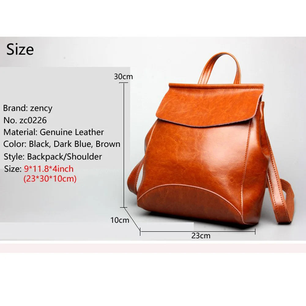 Zency 100% натуральная кожа женский рюкзак модный коричневый повседневные