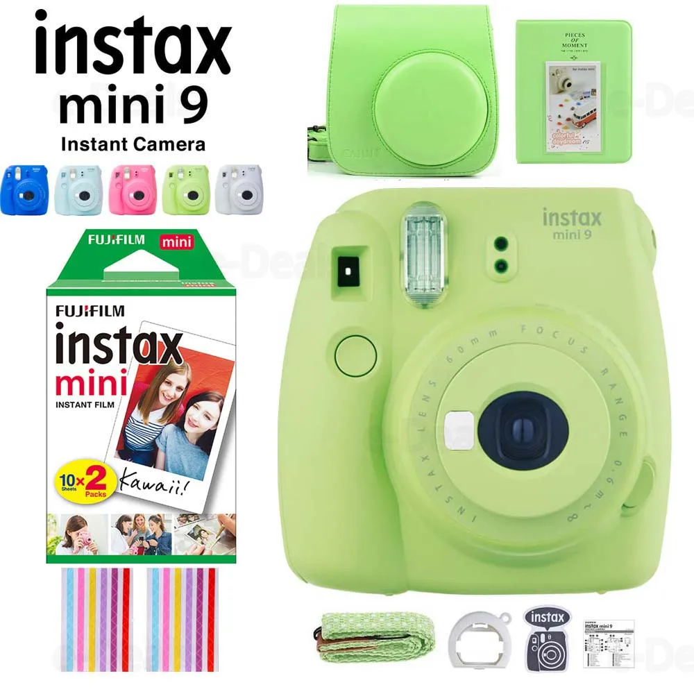 Fujifilm Instax Mini 9 мгновенных Фильм Камера с селфи зеркало/крупным планом объектив+ 20 листов Fuji белый пленка Фотобумага+ альбом+ PU Чехол