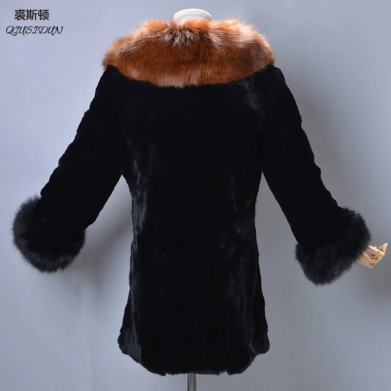 QIUSIDUN Imported Rabbit Fur Coat 2017 winter coat woman fashion Keep warm Super Fox collar Long Russia Women Rabbit fur coat