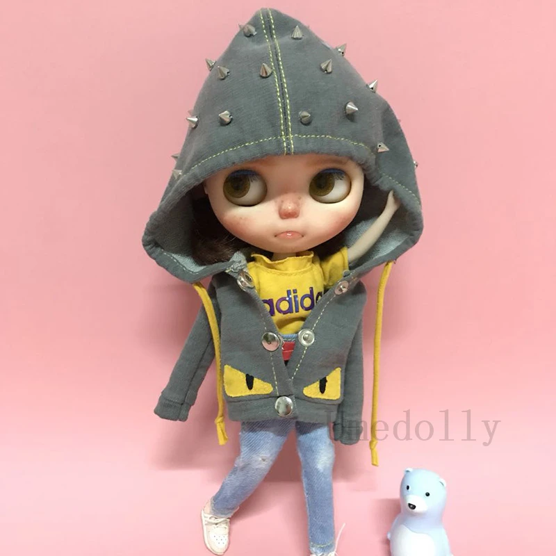 Крутое пальто с заклепками для одежды Blyth Licca Azone Ob24 Pullip Holala средней длины 1
