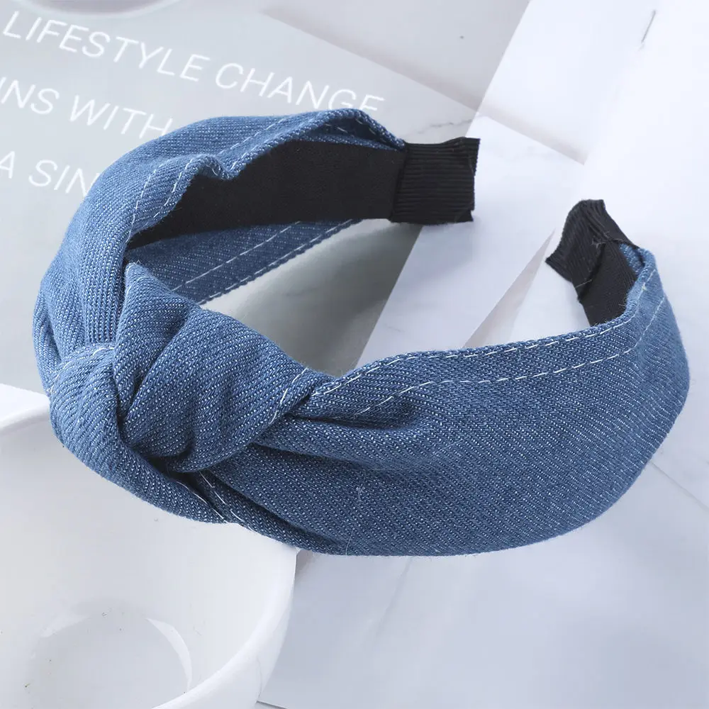 blue AWAYTR джинсы, широкая повязка на голову, женский джинсовый топ с узлом, эластичная лента для волос, тюрбан для девочек, обруч для волос, повязка на голову, резинки для волос, аксессуары для волос - Цвет: blue