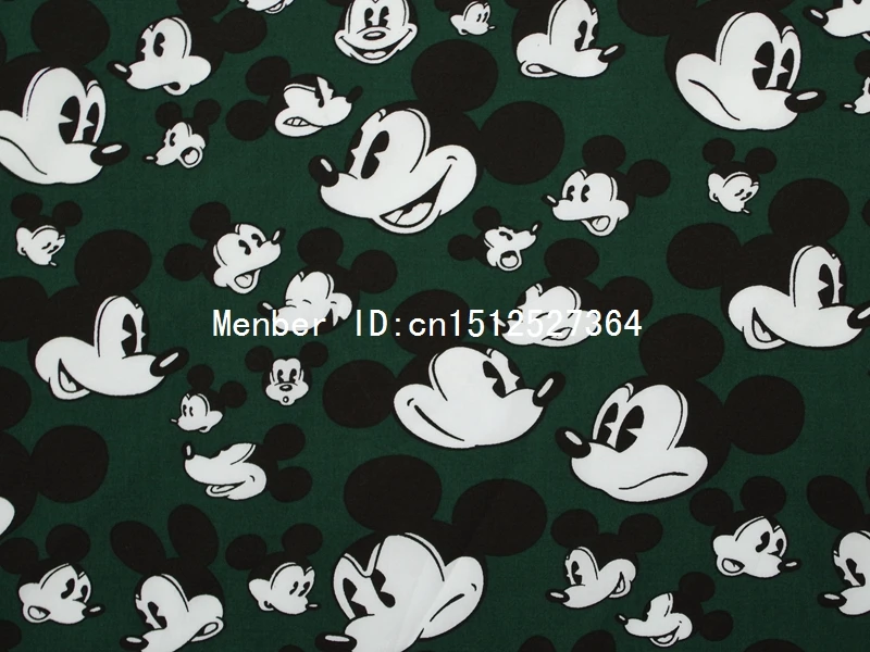 Ткань из поплина хлопка смх 100 см темно зеленая ткань с Микки Маусом (332)|cotton poplin