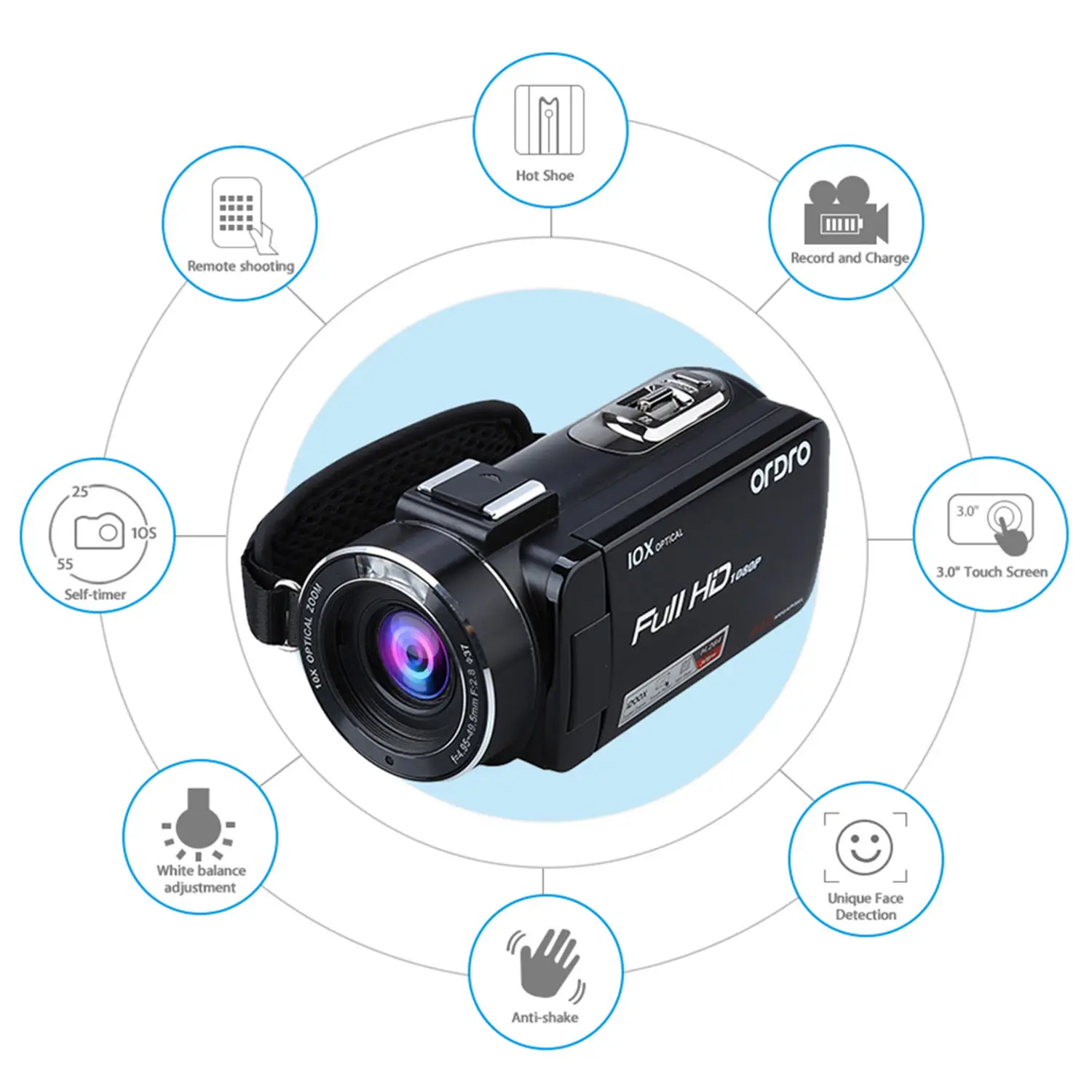 Ordro hdv z82 3.0 дюймов TFT ЖК дисплей Сенсорный экран 1080 P HD видеокамера Горячий башмак