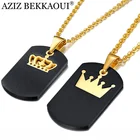 AZIZ BEKKAOUI Модный логотип Корона из нержавеющей стали пара ожерелья гравировка бирки кулон ожерелье роскошный подарок дропшиппинг