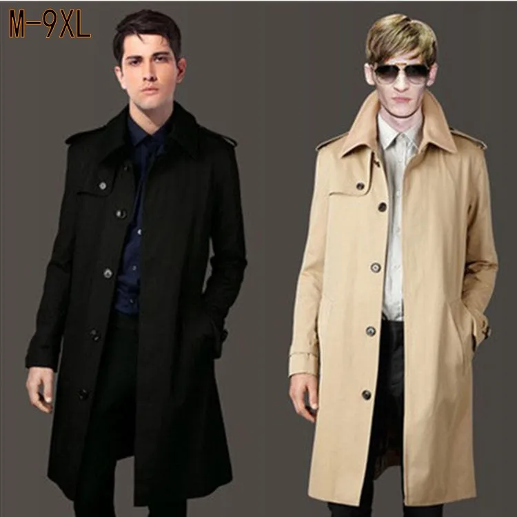 

Spring & autumn plus size men Trench turn-down collar loose Single Breasted X-long casual jacket big size coat 6xl 9xl 8xl