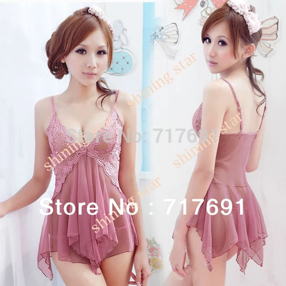 New 3Sets/Lot Women's Sexy Lingerie Nightwear Dress+G-string Lace See-through Sleepwear Set 12405 | Тематическая одежда и
