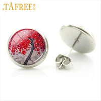 tafree wintersweet cherry blossom stock vector earrings red tree stud earring simple flower vintage design fashion jewlery a783