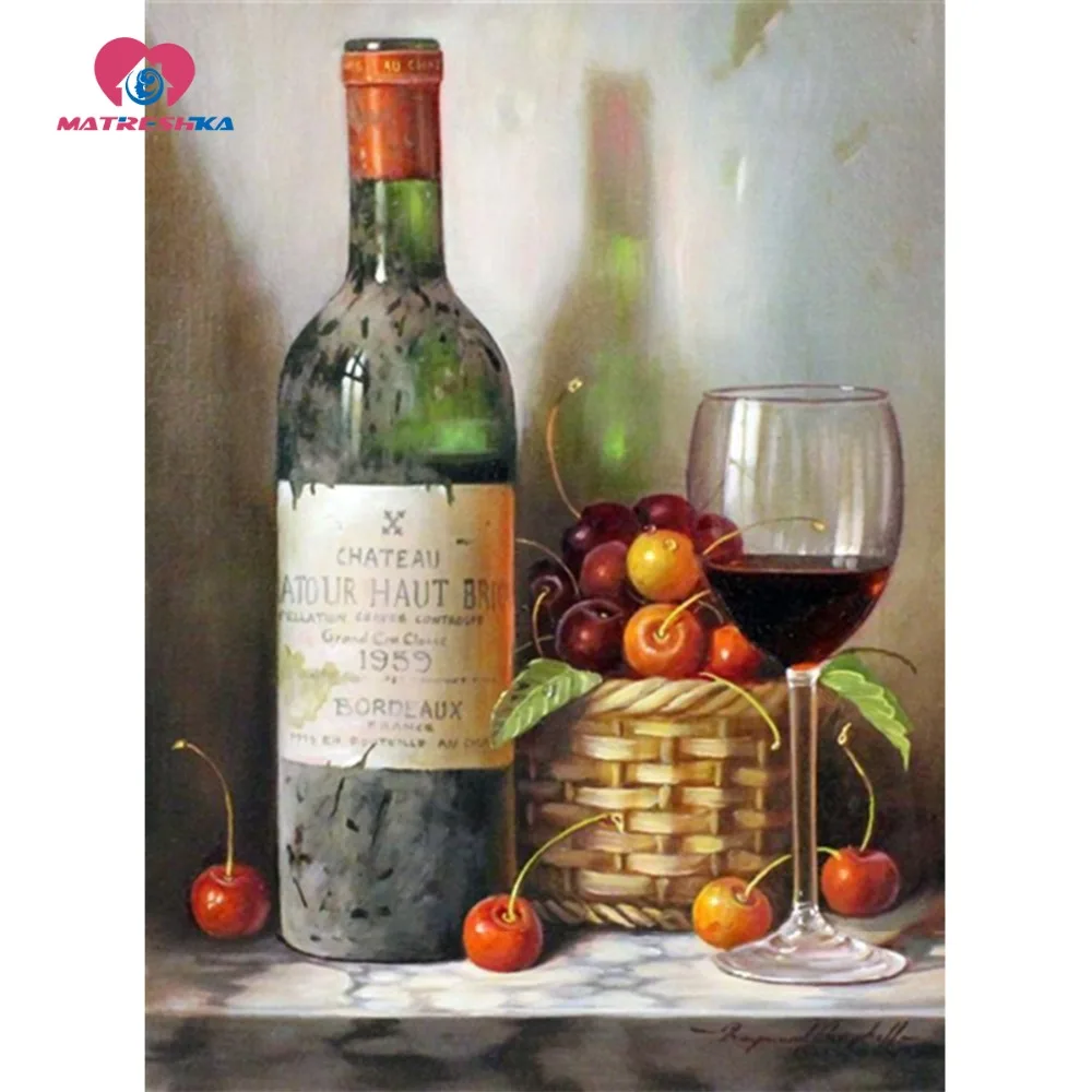 Алмазная вышивка пейзаж вино фрукты картина Стразы Вышивка Набор для мозаики