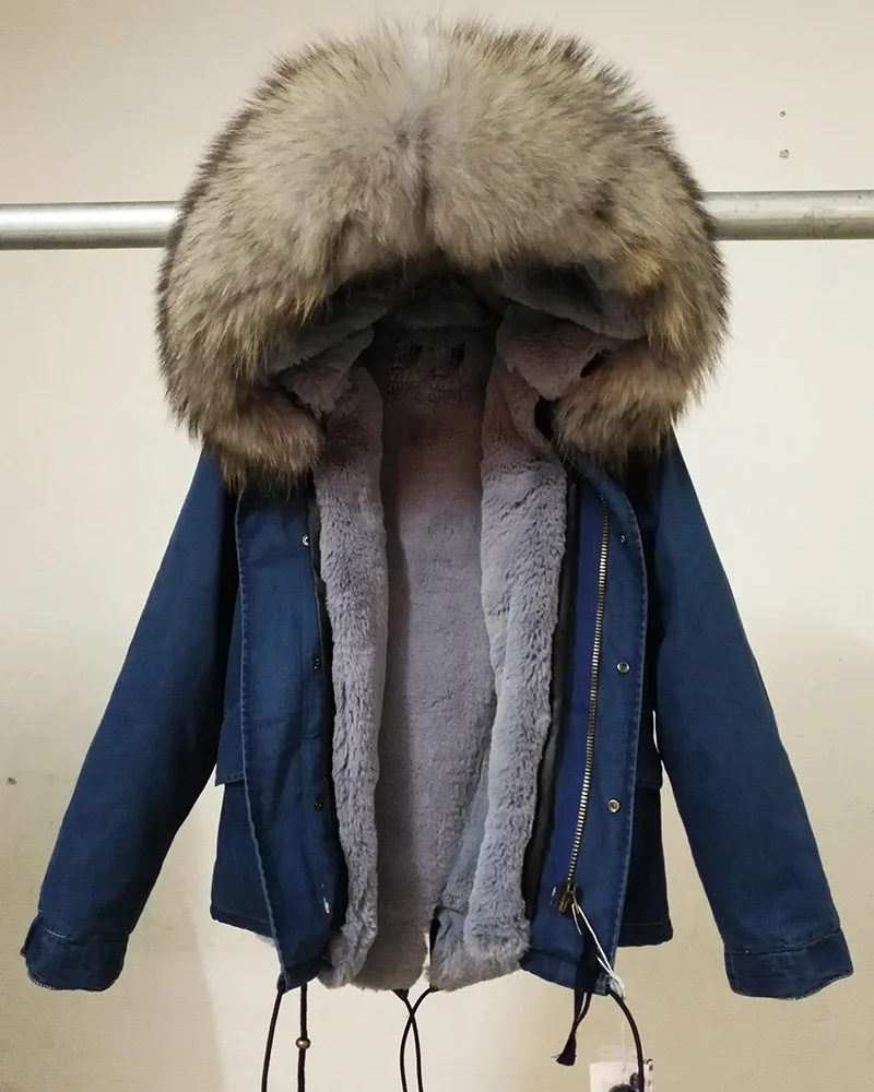 light grey fur Зимняя куртка женская Куртка парка с натуральным мехом енота воротник с капюшоном Женская Толстая теплая меховая верхняя одежда Брендовое качество - Цвет: light grey fur