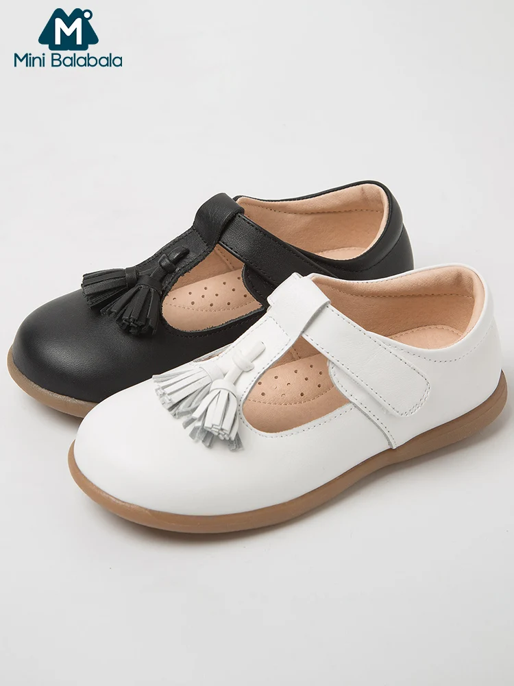 Mini Balabala Kids Girls Leather T-Strap Mary Jane with Tassel Children Toddler Princess School Shoes Low Heel Dance |