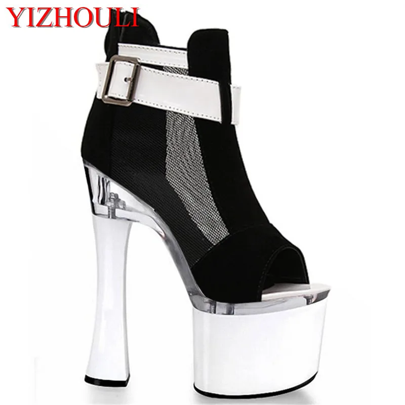 Ultra high heels with fish-mouth sandals and sexy heels, 17-18cm cold boots and Dance Shoes