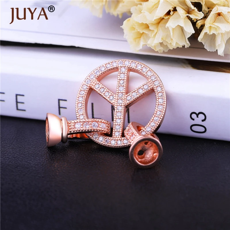 Peace Clasps For Jewelry Making Gold Rose Color Copper Zircon Clasp Connector DIY Pearls Beads Jewellery Findings | Украшения и