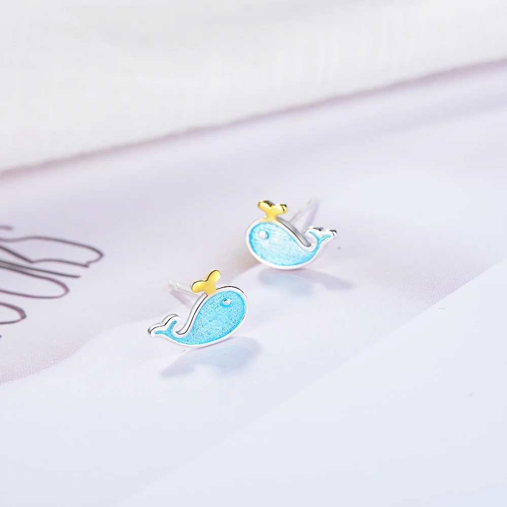 Cute Little Blue Whale Earrings 925 Sterling Silver Marine Animal For Women Girl Gift Boucle D'oreille S-e646 | Украшения и