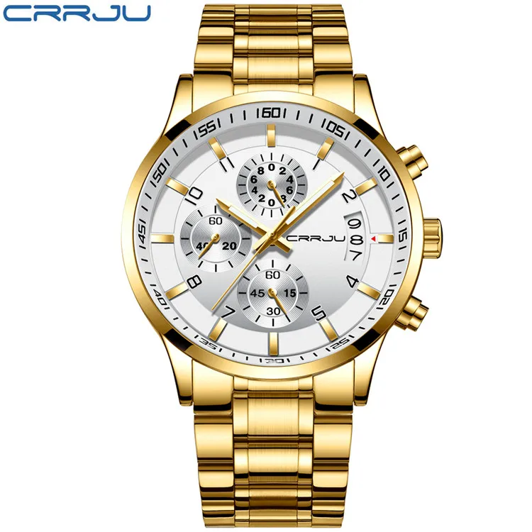 gold white Горячее предложение! Распродажа! Топ люксовый бренд Мужские часы с хронографом мужские спортивные часы водонепроницаемые полностью цельные стальные Мужские кварцевые часы Relogio Masculino - Цвет: gold white