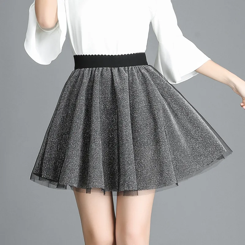 

2020 Spring & Summer Metal Bright Silk Screen Tutu Skirt Anti-light Short Mesh Skirt Leisure Slim Mini Skirts free shipping