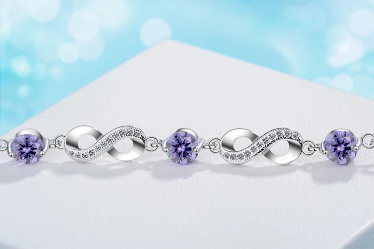 Fashion Round Purple Crystal Women Bracelet Jewelry Silver Plated Bangle Shining Zircon Stones Around Dropshipping | Украшения и