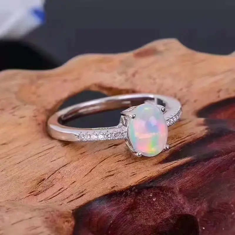 Женское кольцо из серебра 925 пробы с натуральным огненным опалом|fine jewelry|gemstone
