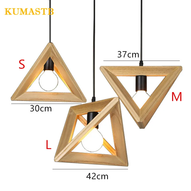 Деревянный треугольный подвесной светильник люстра в скандинавском стиле для
