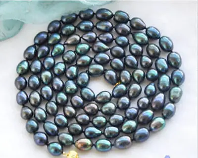 

New 8-9mm New Tahitian Black Natural Pearl Necklace 48" AAA Dongguan girl Store free shipping