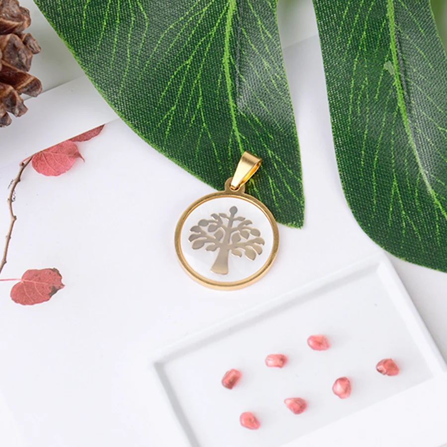 HOBBORN Trendy Women Collar Necklace Stainless Steel Round Shell Tree of Life Pendant Female Link Chain Friendship Necklaces | Украшения и