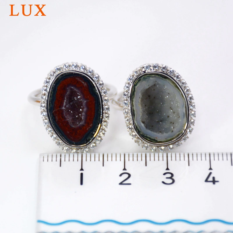 LUXjewelry 925 пробы Серебряное кольцо Geode Tabasco ювелирные изделия из Жеода CZ проложить
