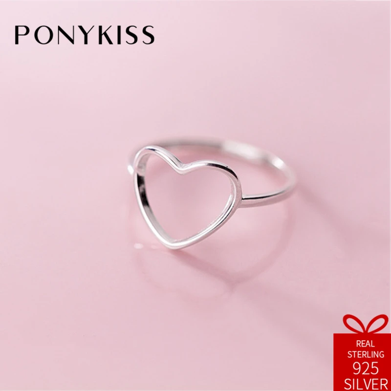 PONYKISS милый 925 пробы серебро любимой регулировка размера открытие простой в форме сердца ювелирные изделия из драгоценных металлов, Для женщин Обручение креативный подарок
