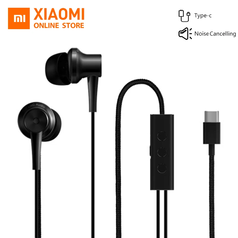 Оригинальные наушники Xiaomi ANC type-C с шумоподавлением, проводное управление с микрофоном для смартфона Xiaomi Max 2 Mi6 Hybrid HD