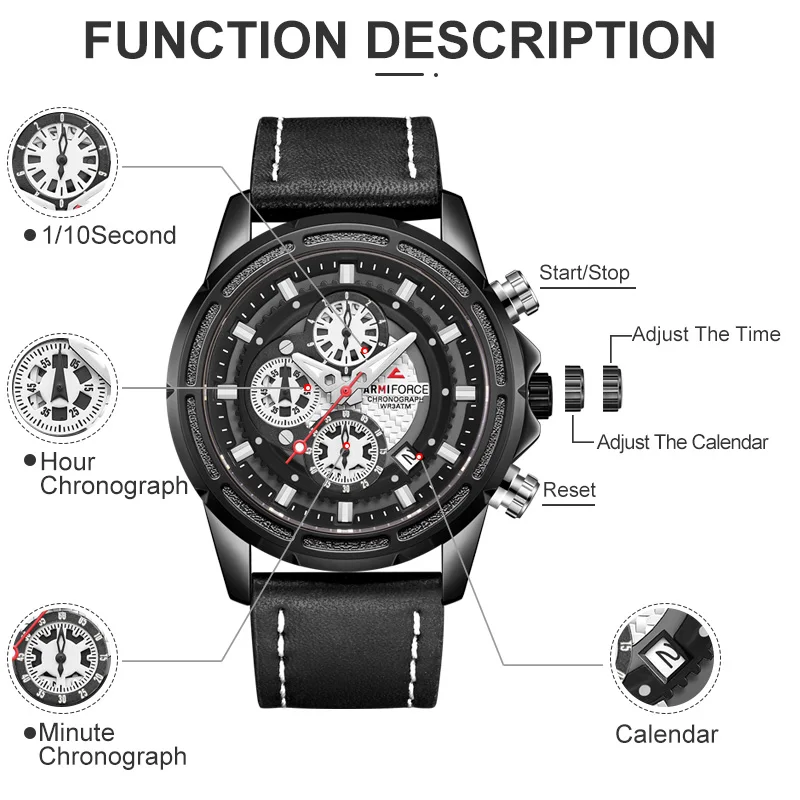 Часы наручные ARMIFORCE Мужские кварцевые брендовые Роскошные спортивные деловые