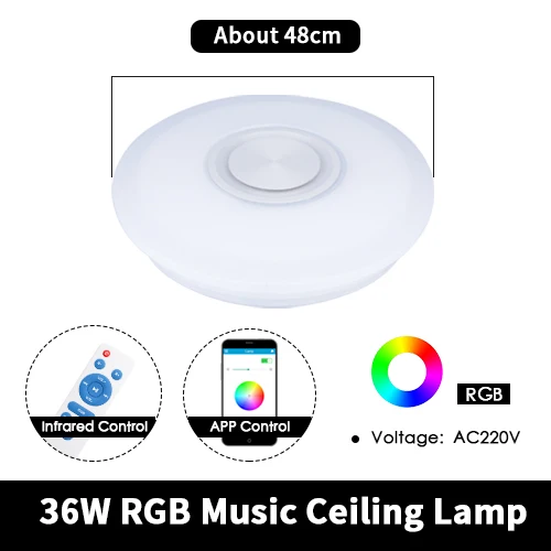 Современный светодиодный потолочный светильник с Bluetooth, музыка, RGB лампа с регулируемой яркостью, 36 Вт, 40 Вт, приложение, дистанционное управление, AC 220 В, 240 в, яркие вечерние, для спальни - Цвет корпуса: RGB-RT-BT-APP 48cm