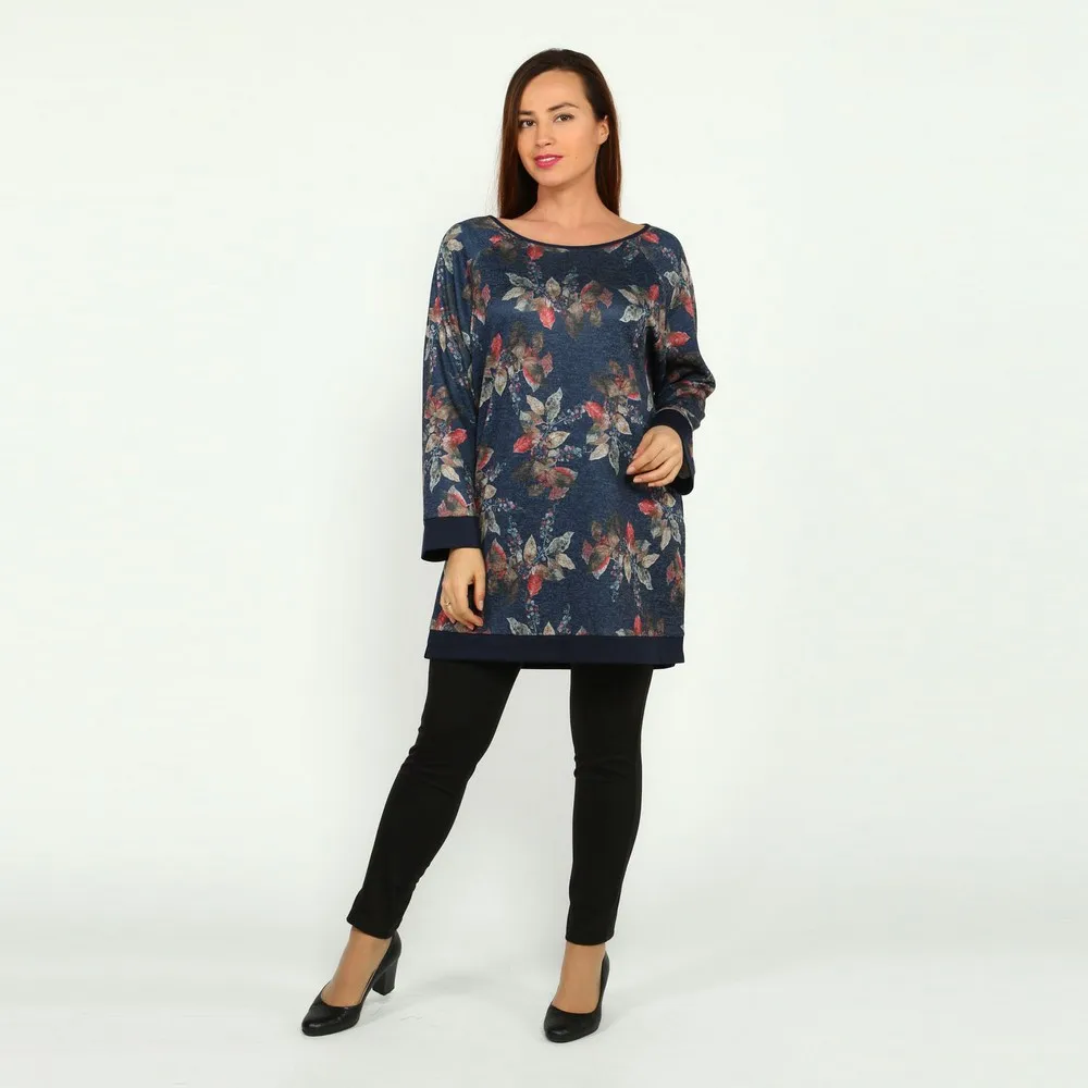 Туника MIO IMPERATRICE свободного кроя с боковыми разрезами синий меланж| |