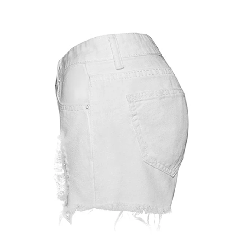 Europe Summer Fashion S-2XL Short Jeans Woman Pure Color White Slim Irregular Ripped for Women Holes Pockets Denim Shorts |