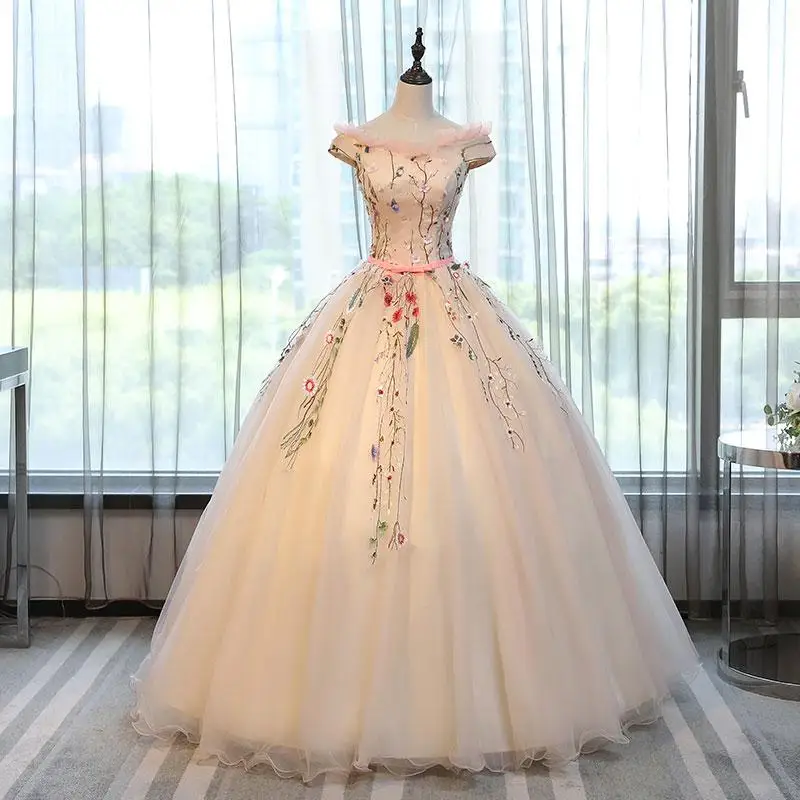 Романтические Розовые платья Quinceanera бальное платье с фатиновой юбкой милое 16 кружевное платье принцессы с цветочным рисунком, платье на выпускной, светится в течение 15 лет Vestido De 15 Anos; сезон лето - Цвет: Розовый