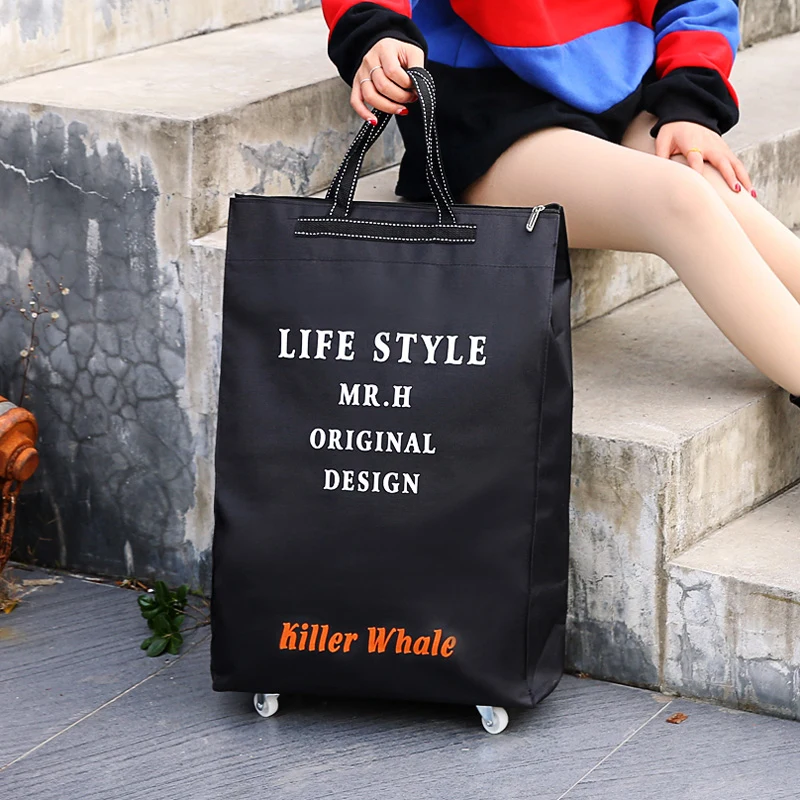 RUPUTIN Women Men Travel Bag Collapsible Ladies Shopping Bag Grocery Puller Trolley Bag Wheel Bag Portable Storage Shopping Cart