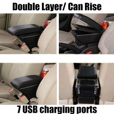 double layer rise up Подлокотник ящик для хранения для hyundai Solaris Verna авега Grand автомобиля коробка в центральную консоль двойной Слои 7 зарядка через usb Порты черного и бежевого цвета - Название цвета: double layer rise up