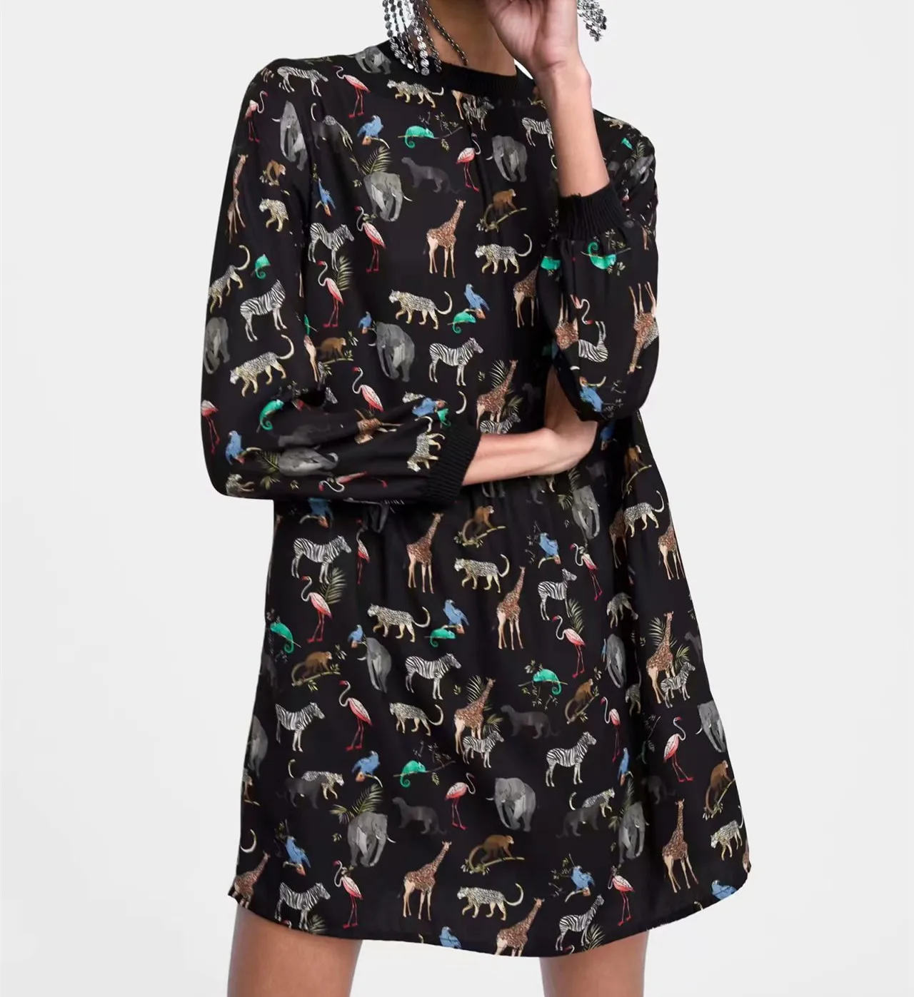 Женское винтажное мини-платье с круглым вырезом длинное Повседневное платье