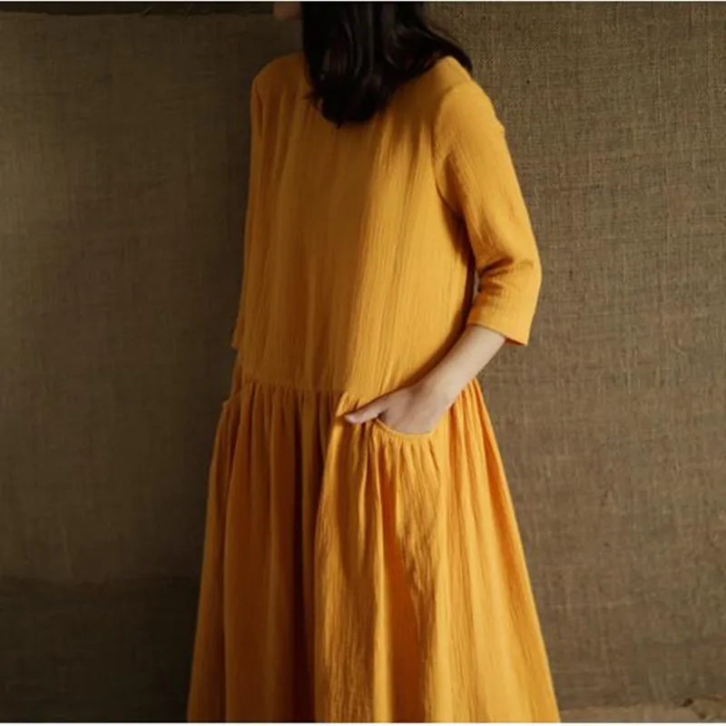 Модное Повседневное платье из хлопка и льна женские винтажные платья макси M 5XL