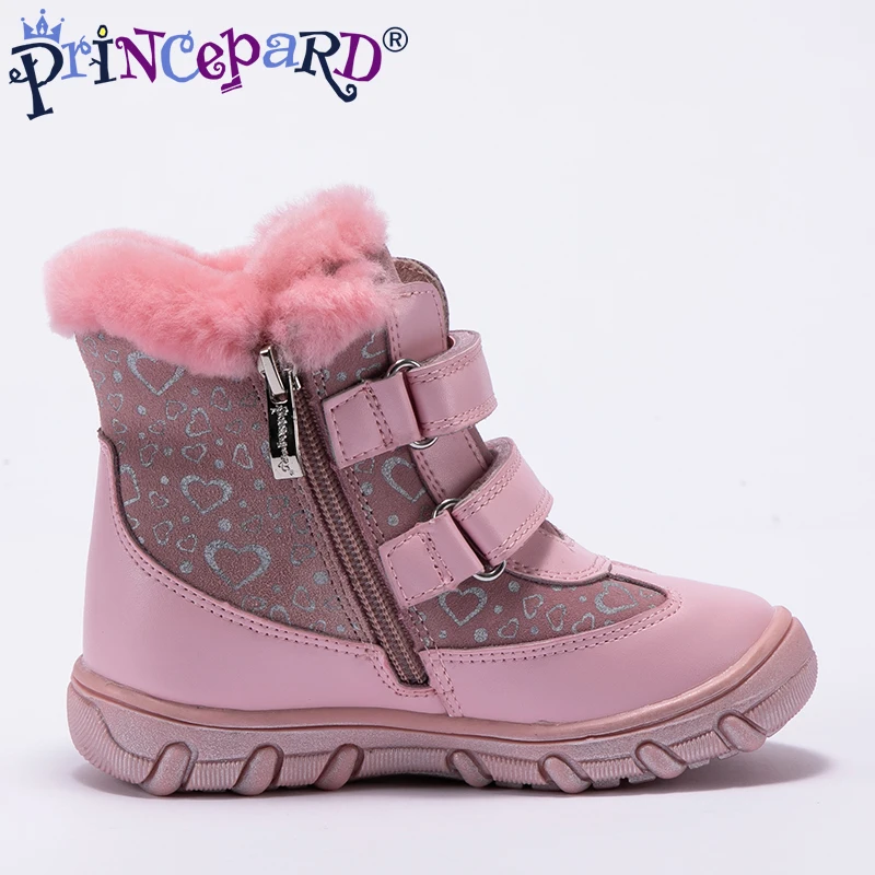 Princepard 2018 new winter orthopedic shoes for chilren pink genuine leather kids boots 100% natural fur size 22 | Детская одежда и