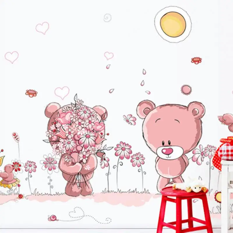 Съемный Милая пара медведь Наклейки на стену Книги по искусству наклейка стене