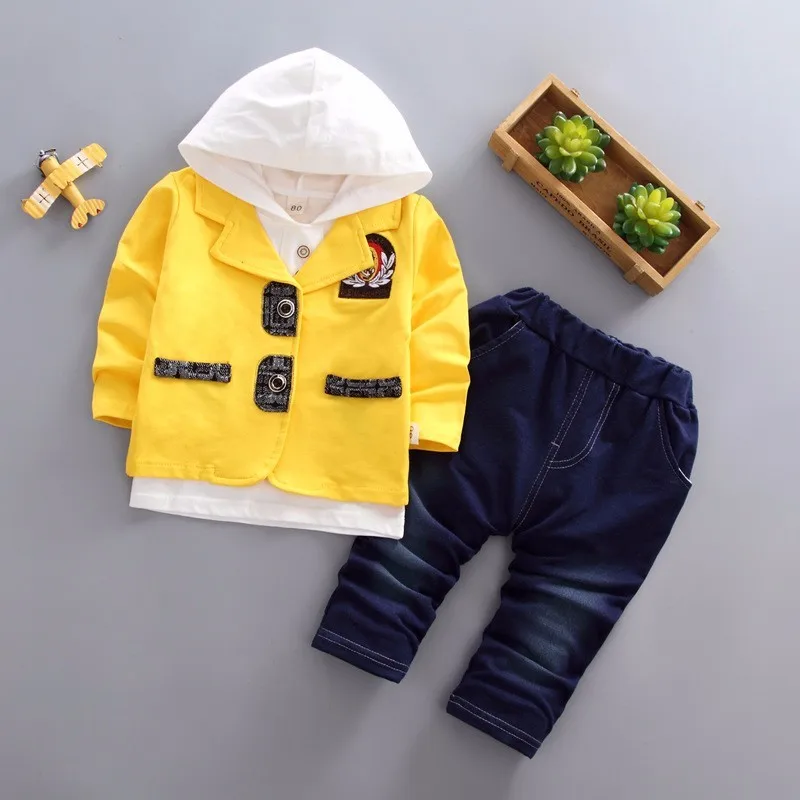 YZ xiubiao Yellow Новинка весны детская одежда Детский Блейзер деловой костюм джентльмена для Повседневное, костюмы для мальчиков, куртки с бантом и галстуком-бабочкой, футболка, штаны, 3 шт./компл., Одежда для младенцев - Цвет: YZ xiubiao Yellow