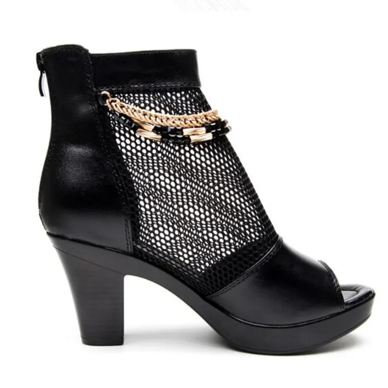 Женские босоножки из воловьей кожи с сеткой сезон лето ботильоны пикантная
